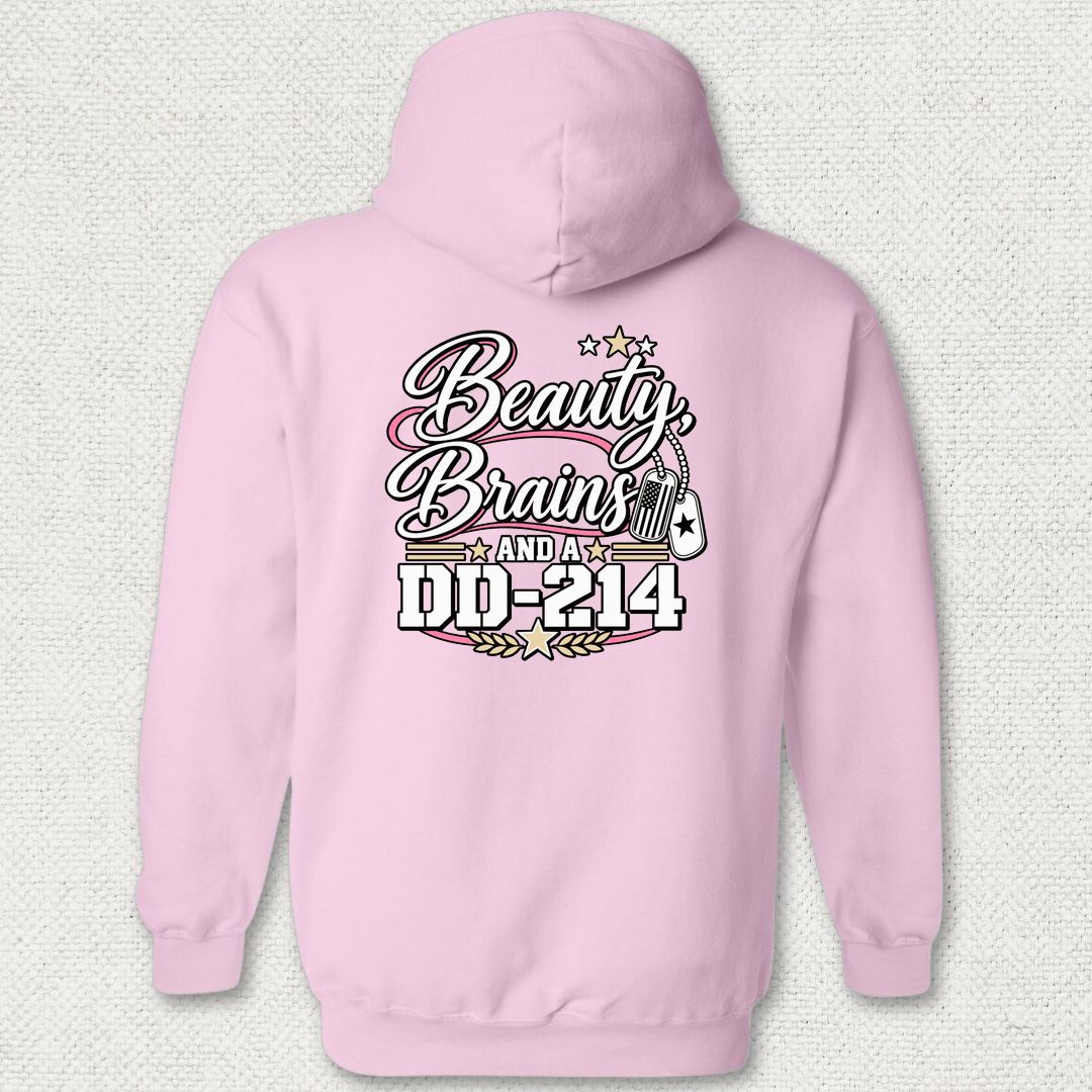 Beauty, Brains, and a DD-214 - DT Hoodie - Pink