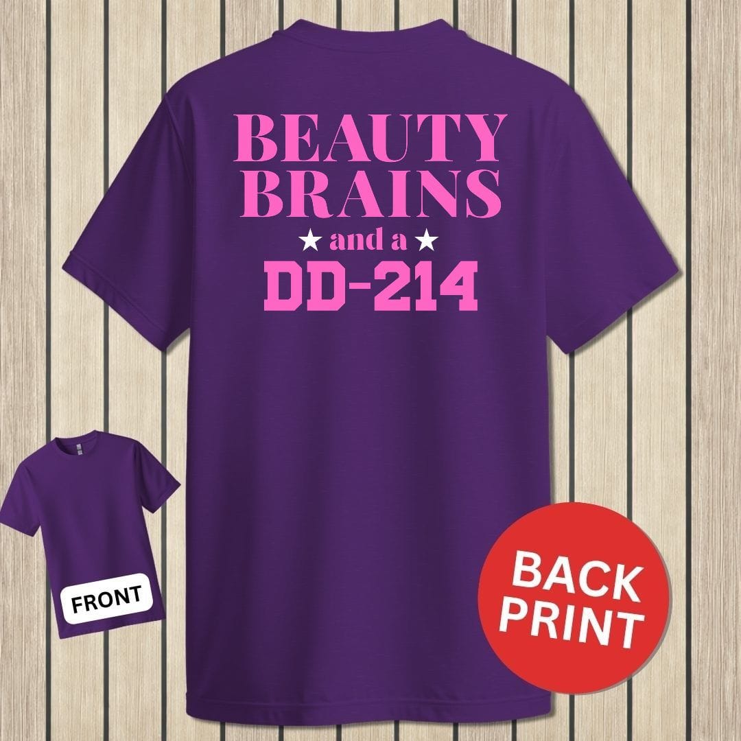 NavyHumor Classic Tee Purple / S Beauty, Brains, DD-214 (Pink Edition)