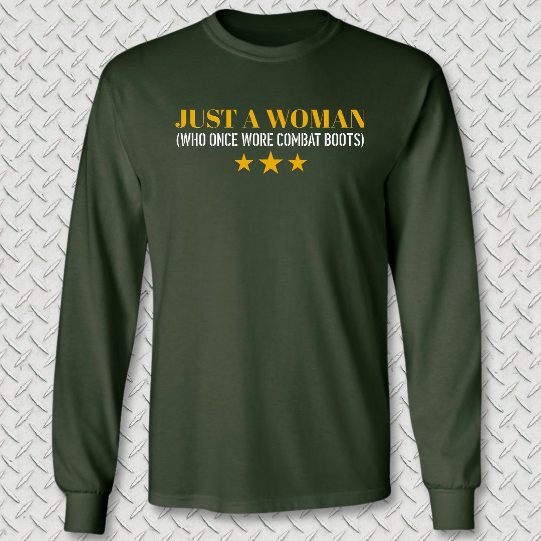 Just A Woman Who Once Wore Combat Boots Long Sleeve Tee - Forest Green
