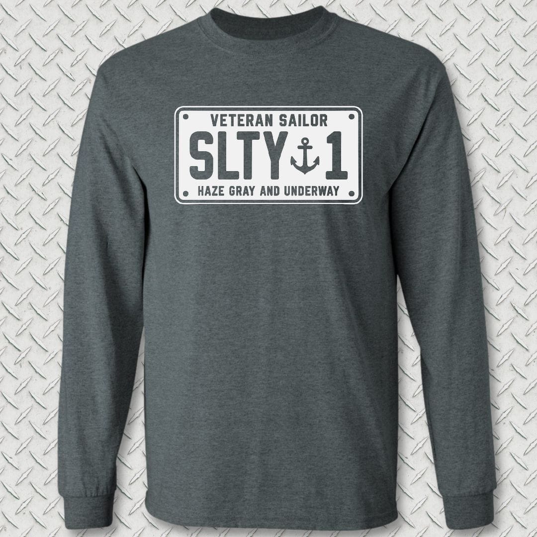 NavyHumor Long-sleeve S / Dark Heather Veteran Sailor License Plate Long Sleeve Tee