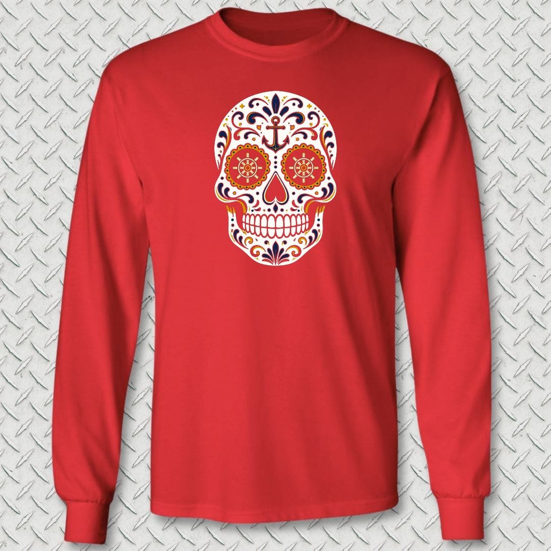 NavyHumor Long-sleeve S / Red Sailor Sugar Skull Long Sleeve Tee