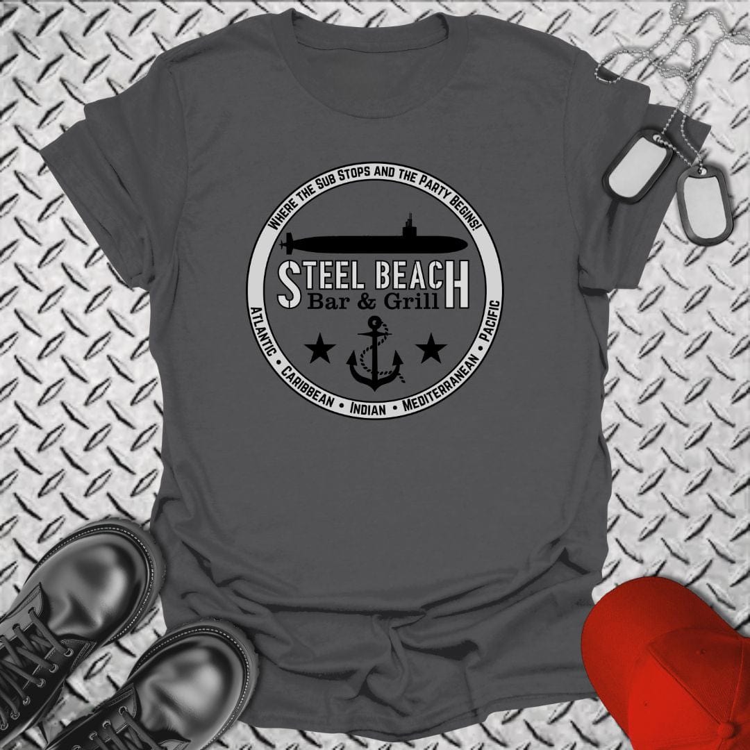 NavyHumor T-Shirt Charcoal / S Steel Beach Bar and Grille - Submarine T-shirt