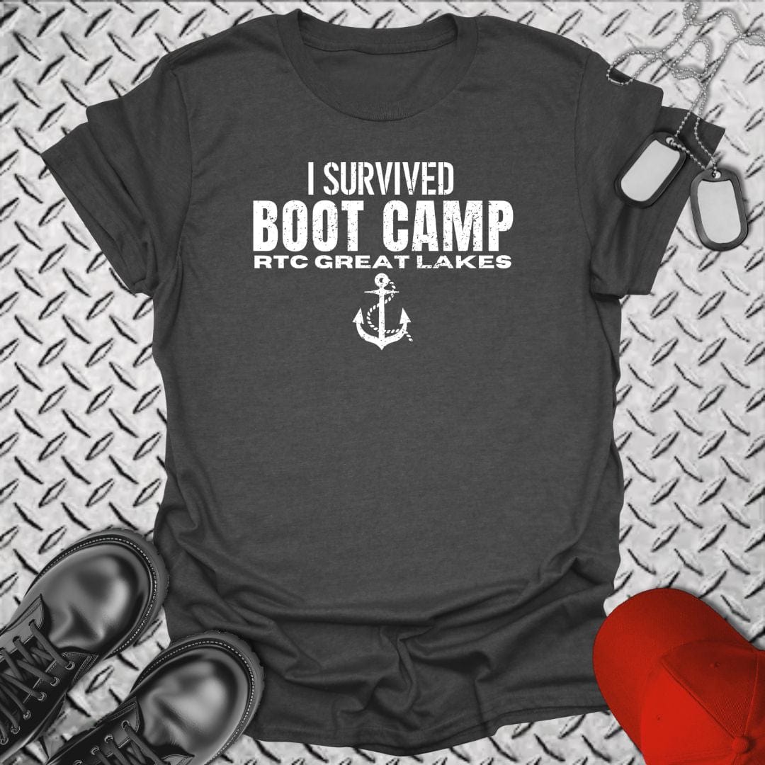 NavyHumor T-Shirt Dark Heather / S I Survived Boot Camp - RTC Great Lakes T-shirt