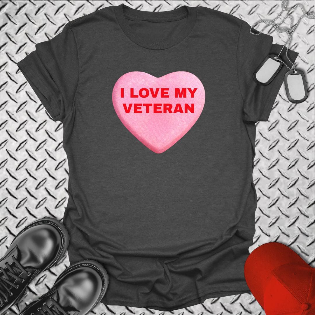 NavyHumor T-Shirt Dark Heather / S Love My Veteran Candy Heart