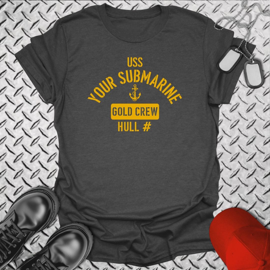 NavyHumor T-Shirt Dark Heather / S "Your Submarine" Gold Crew T-shirt