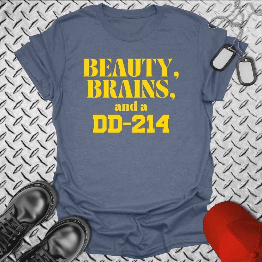NavyHumor T-Shirt Heather Indigo / S Beauty, Brains, and a DD-214 T-shirt