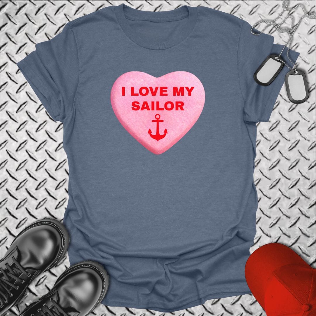 NavyHumor T-Shirt Heather Indigo / S Love My Sailor Candy Heart