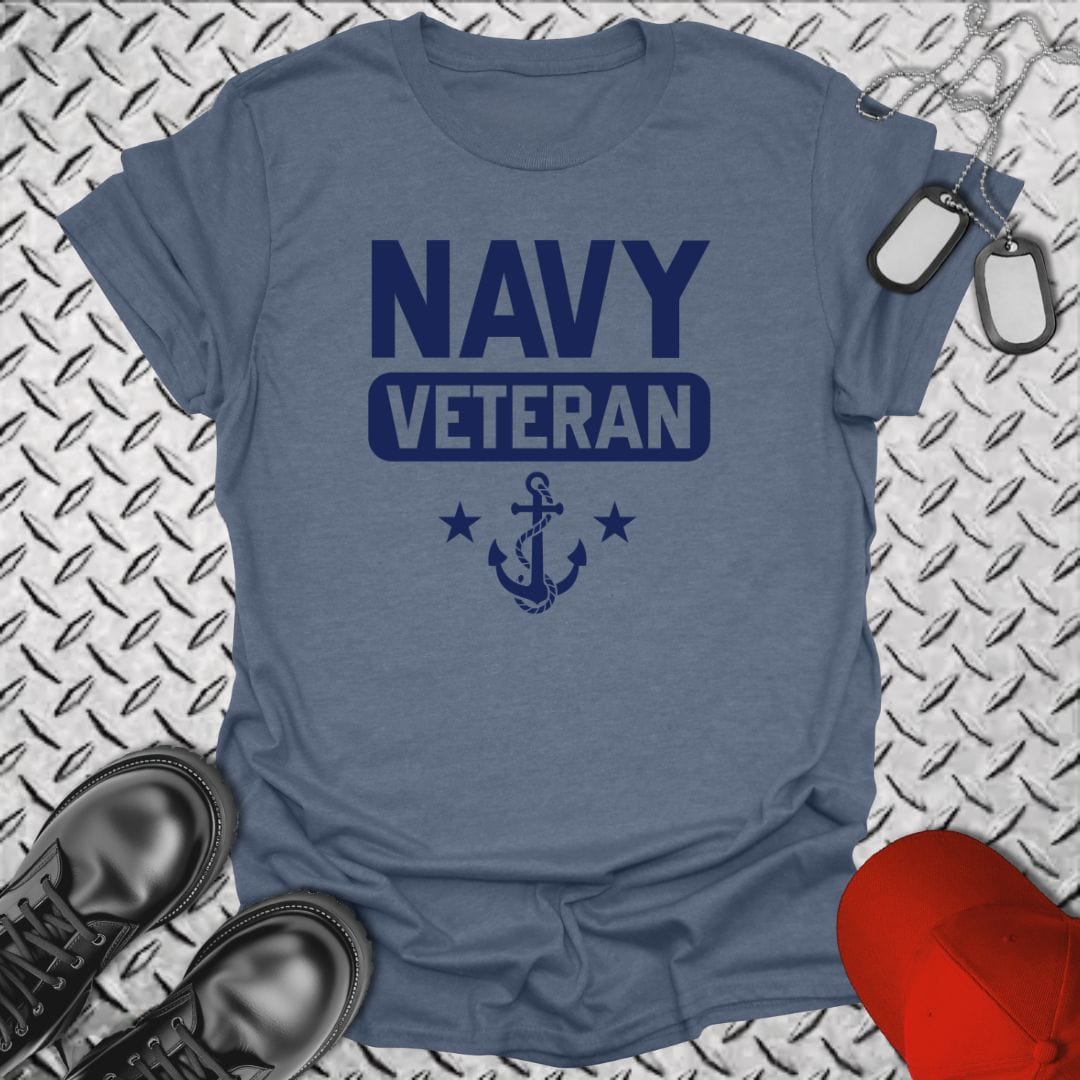 NavyHumor T-Shirt Heather Indigo / S Navy Veteran - Anchor and Stars T-shirt