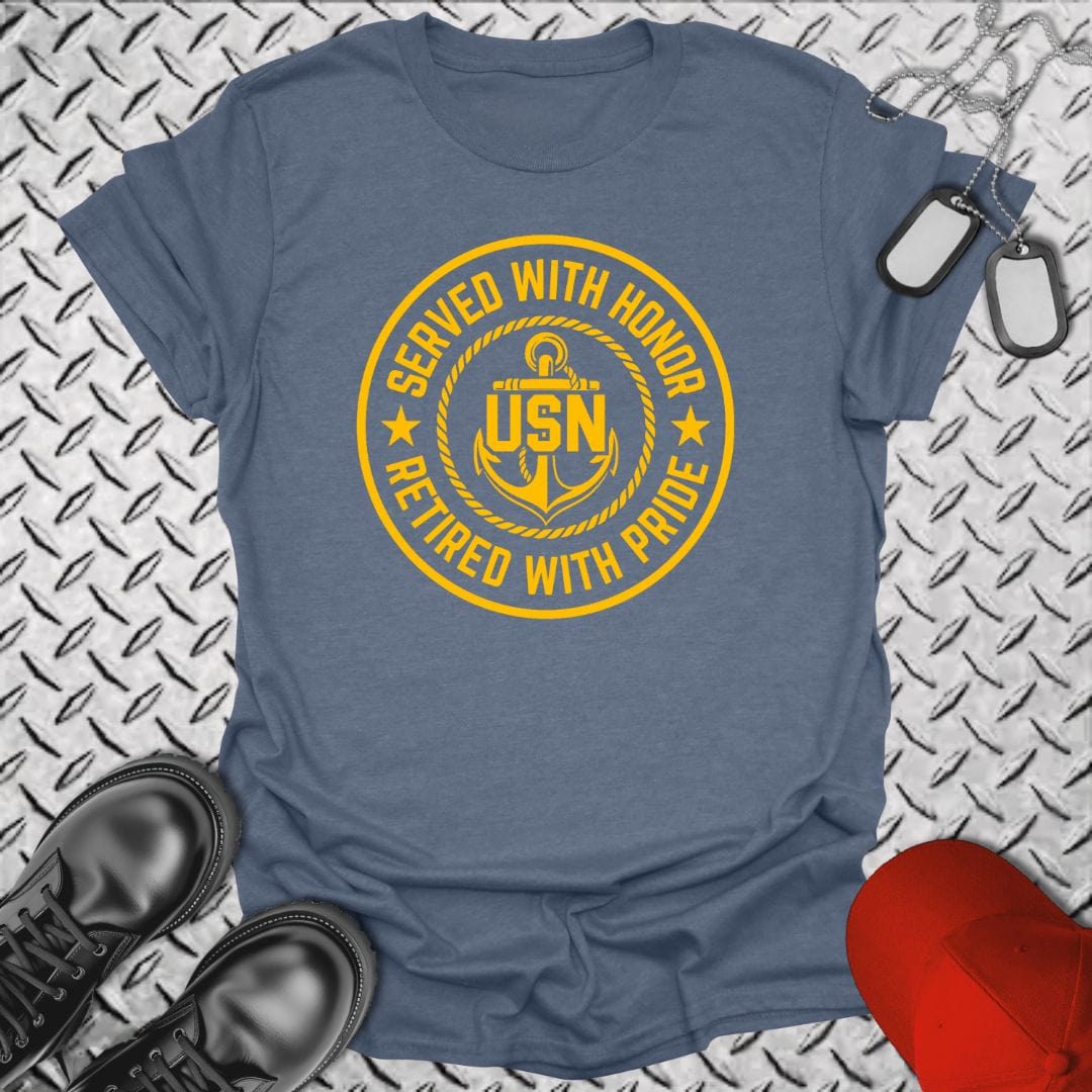 NavyHumor T-Shirt Heather Indigo / S Served With Honor - Retired With Pride T-shirt