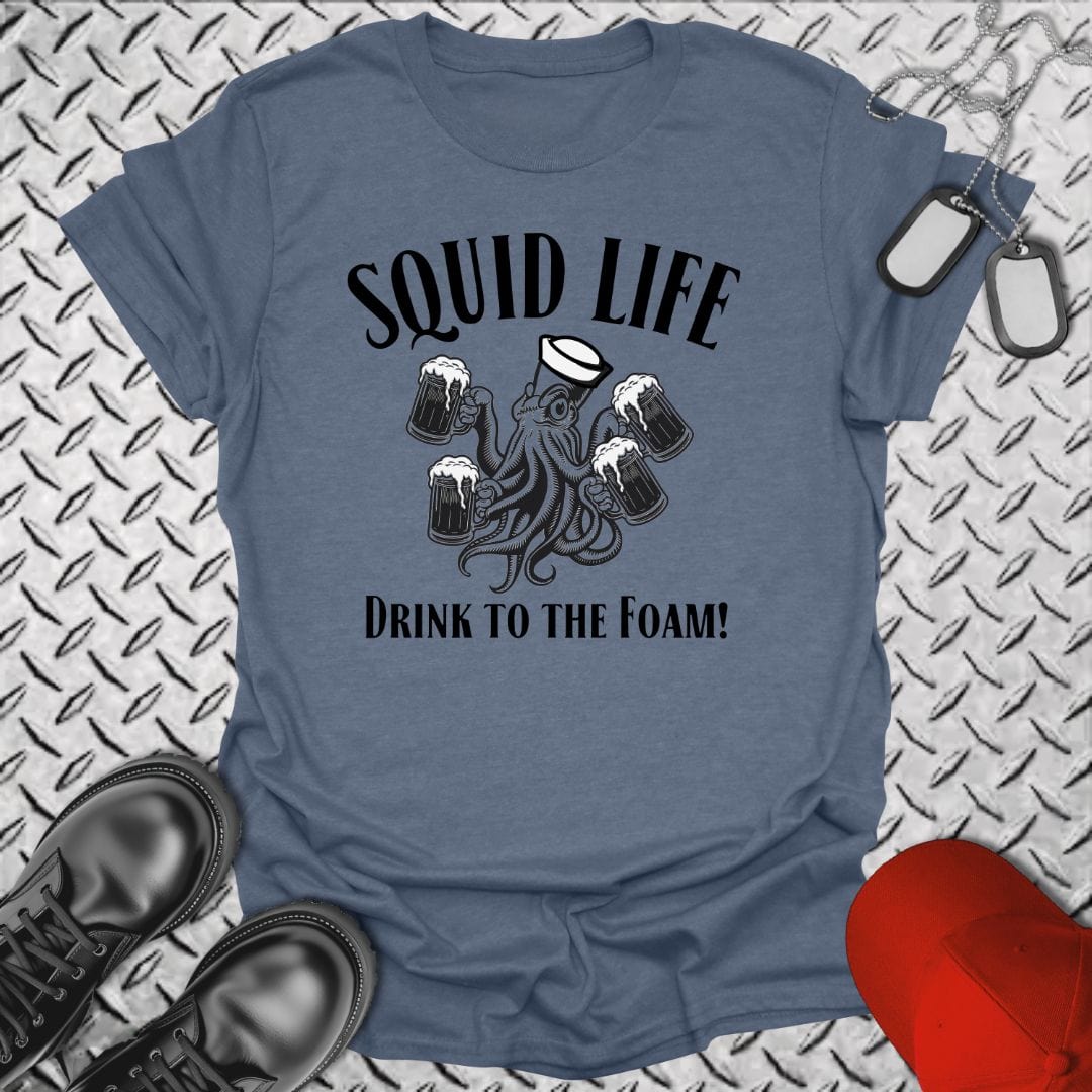 NavyHumor T-Shirt Heather Indigo / S Squid Life - Drink to the Foam T-shirt