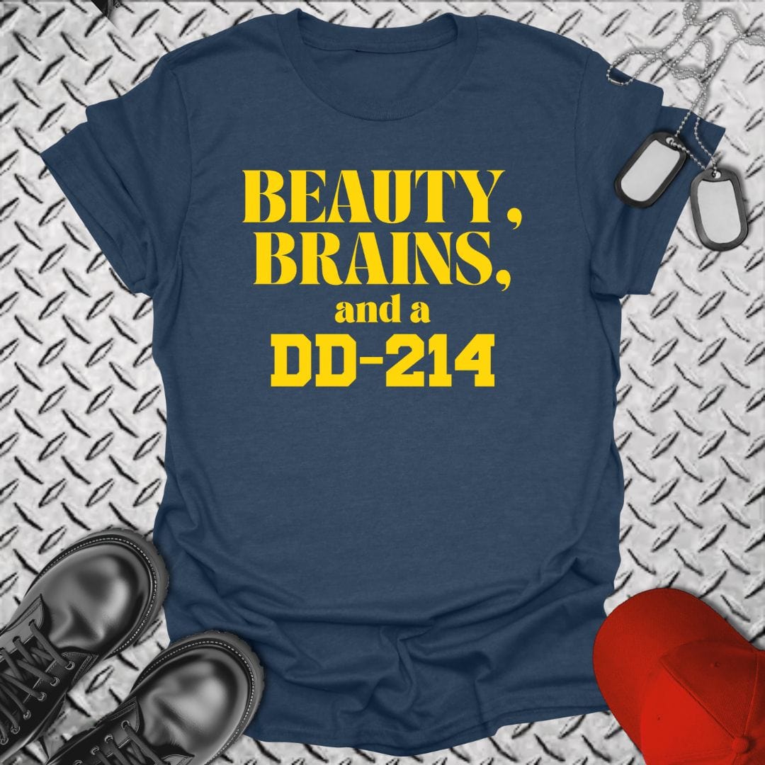 NavyHumor T-Shirt Heather Navy / S Beauty, Brains, and a DD-214 T-shirt