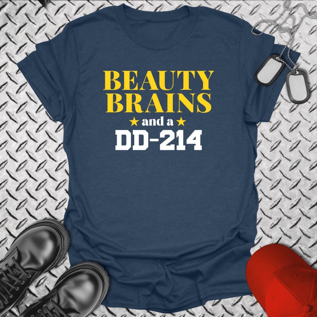 NavyHumor T-Shirt Heather Navy / S Beauty, Brains, DD-214 T-shirt
