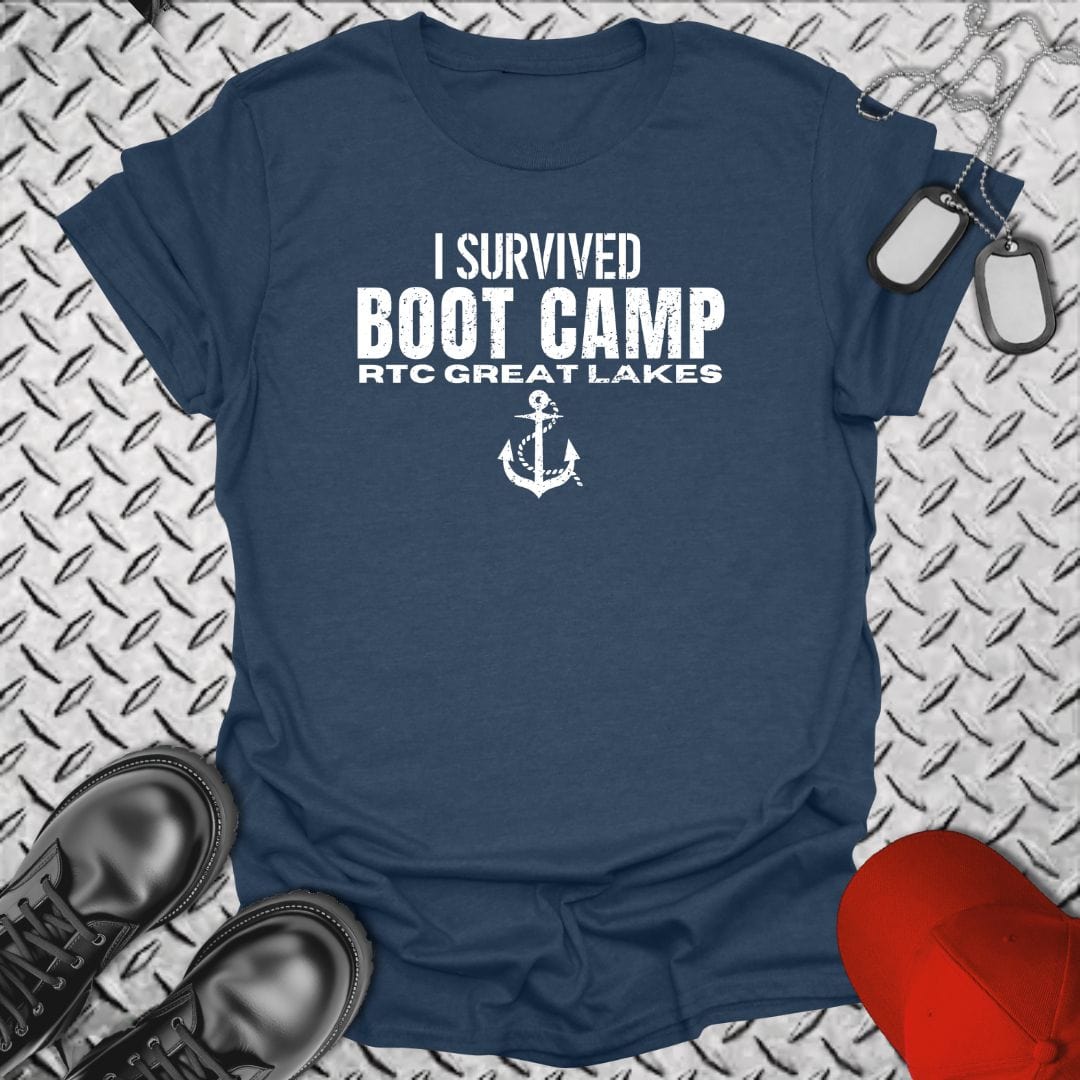 NavyHumor T-Shirt Heather Navy / S I Survived Boot Camp - RTC Great Lakes T-shirt
