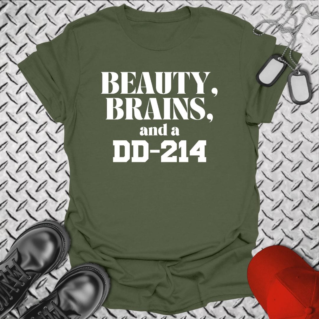 NavyHumor T-Shirt Military Green / S Beauty, Brains, and a DD-214 T-shirt