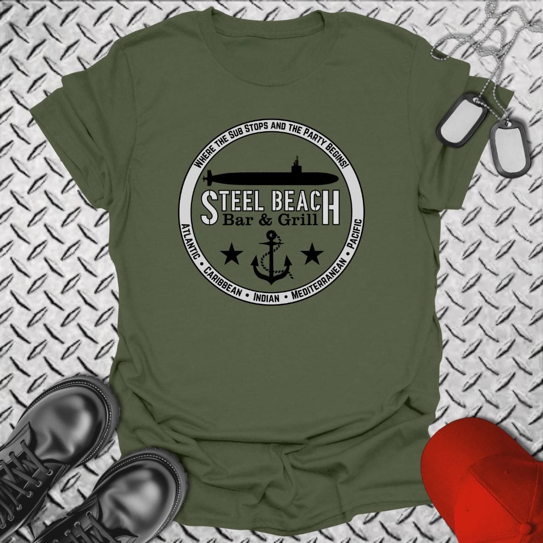 NavyHumor T-Shirt Military Green / S Steel Beach Bar and Grille - Submarine T-shirt