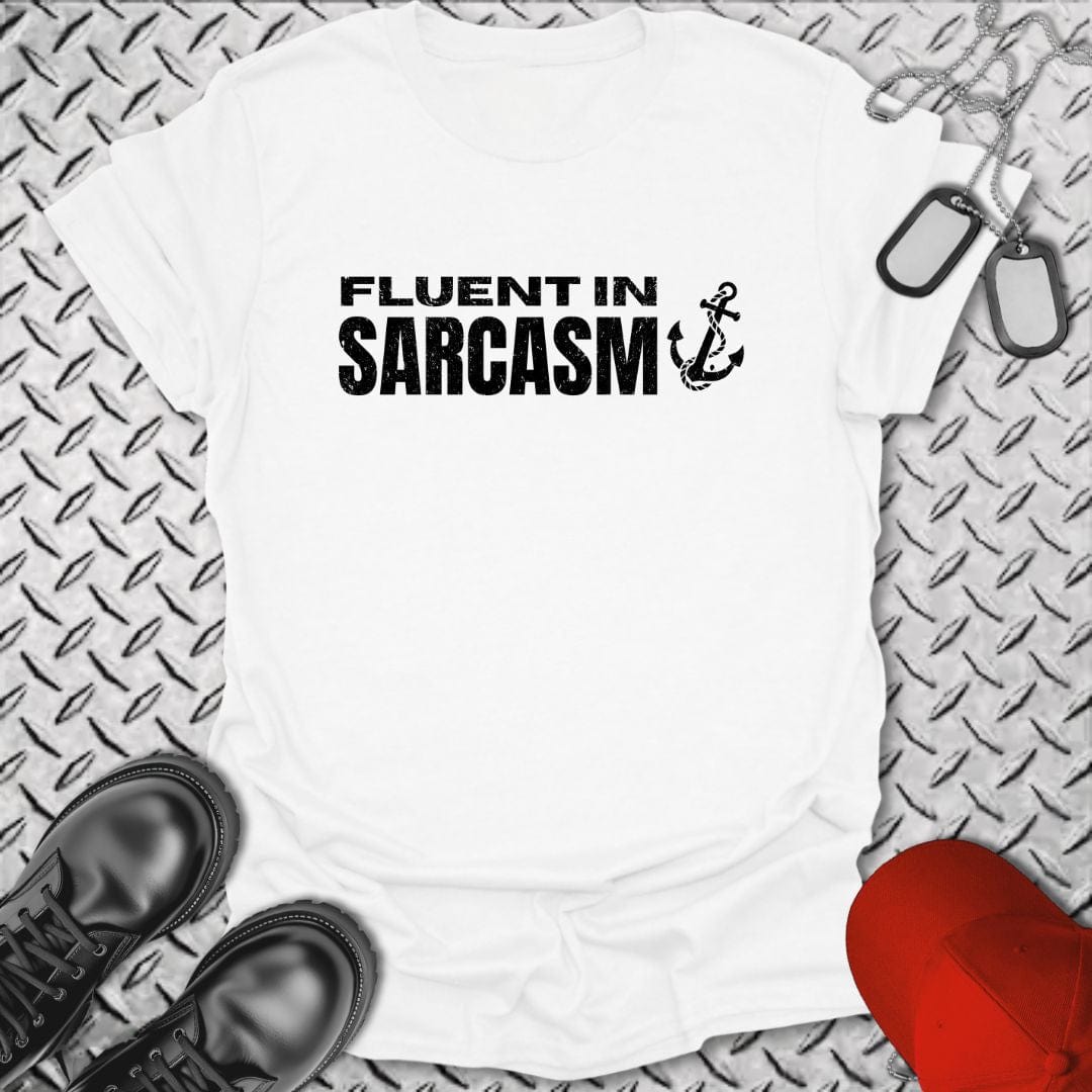 NavyHumor T-Shirt White / S Fluent In Sarcasm (Distressed Effect) T-shirt