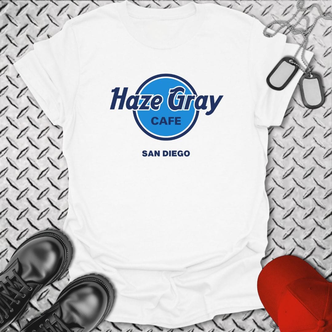 NavyHumor T-Shirt White / S Haze Gray Cafe - San Diego T-shirt