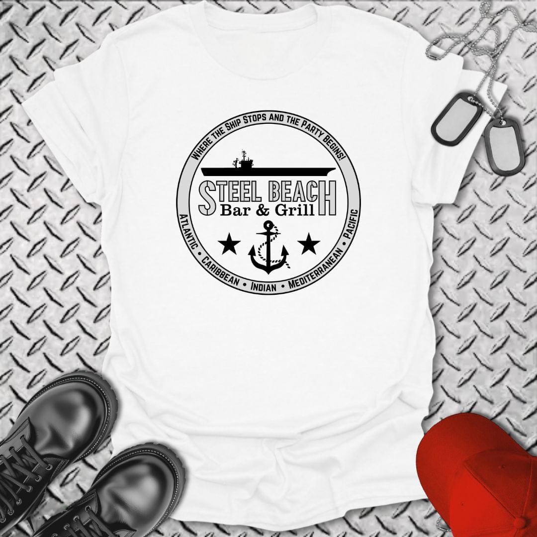 NavyHumor T-Shirt White / S Steel Beach Bar & Grill - Carrier T-shirt
