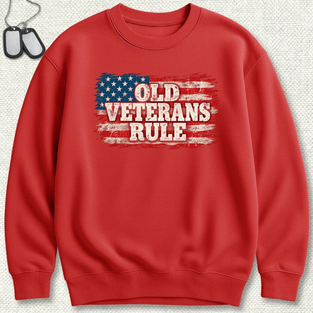 Old Veterans Rule Distressed Flag Sweatshirt - Red