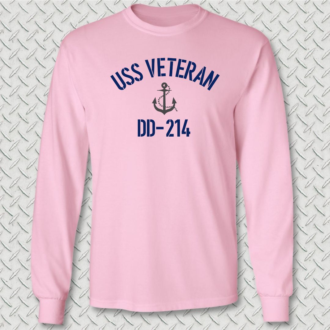 USS Veteran DD-214 Long Sleeve Tee - Pink