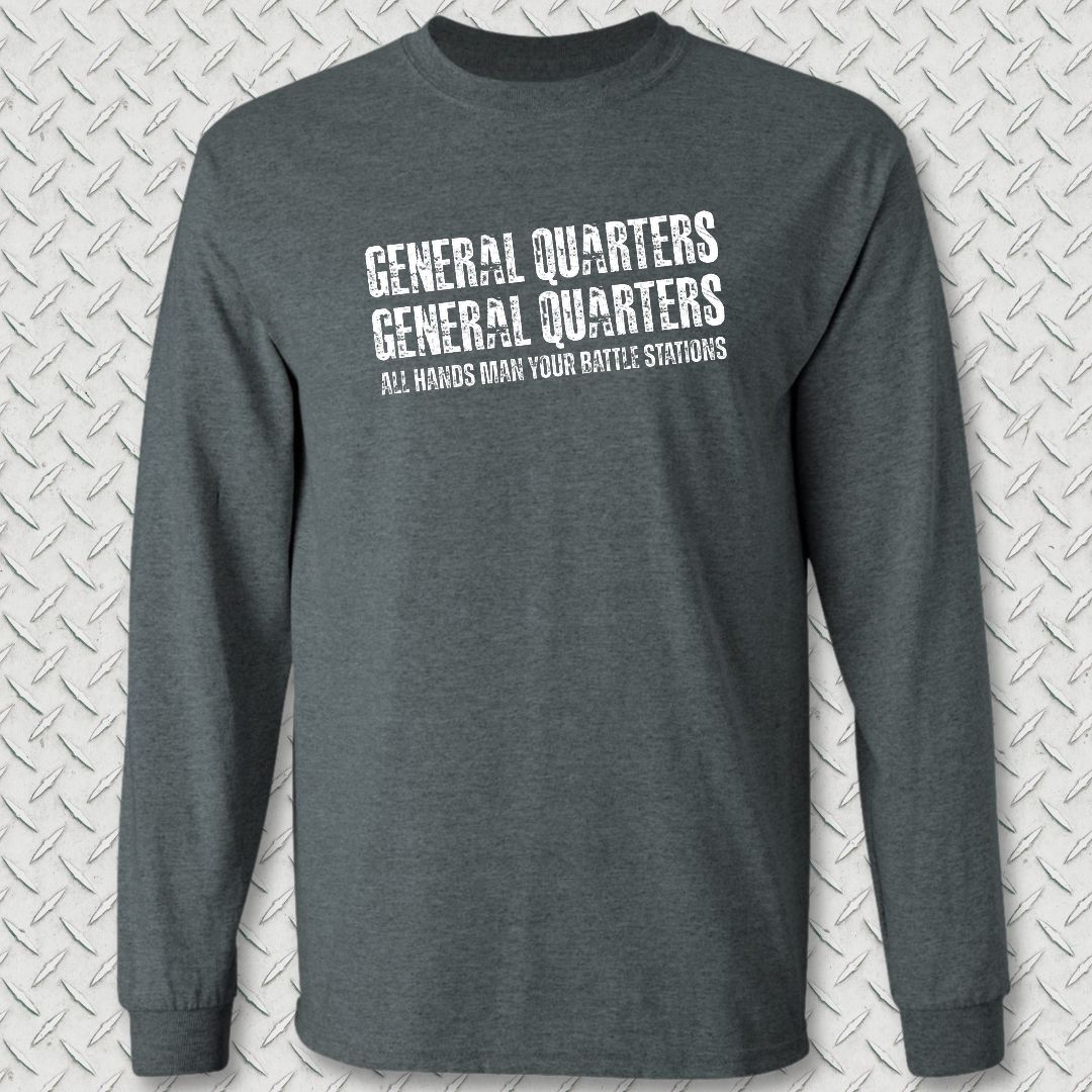 All Hands Man Your Battle Stations Long Sleeve Tee - Dark Heather