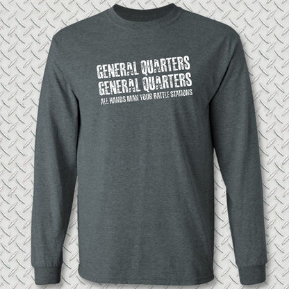 All Hands Man Your Battle Stations Long Sleeve Tee - Dark Heather