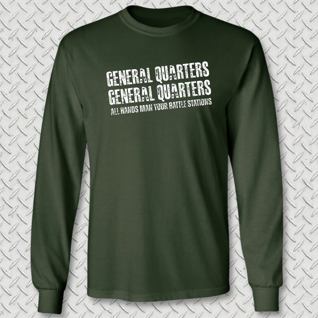 All Hands Man Your Battle Stations Long Sleeve Tee - Forest Green