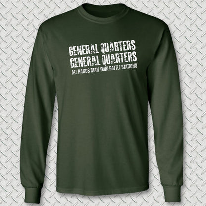 All Hands Man Your Battle Stations Long Sleeve Tee - Forest Green