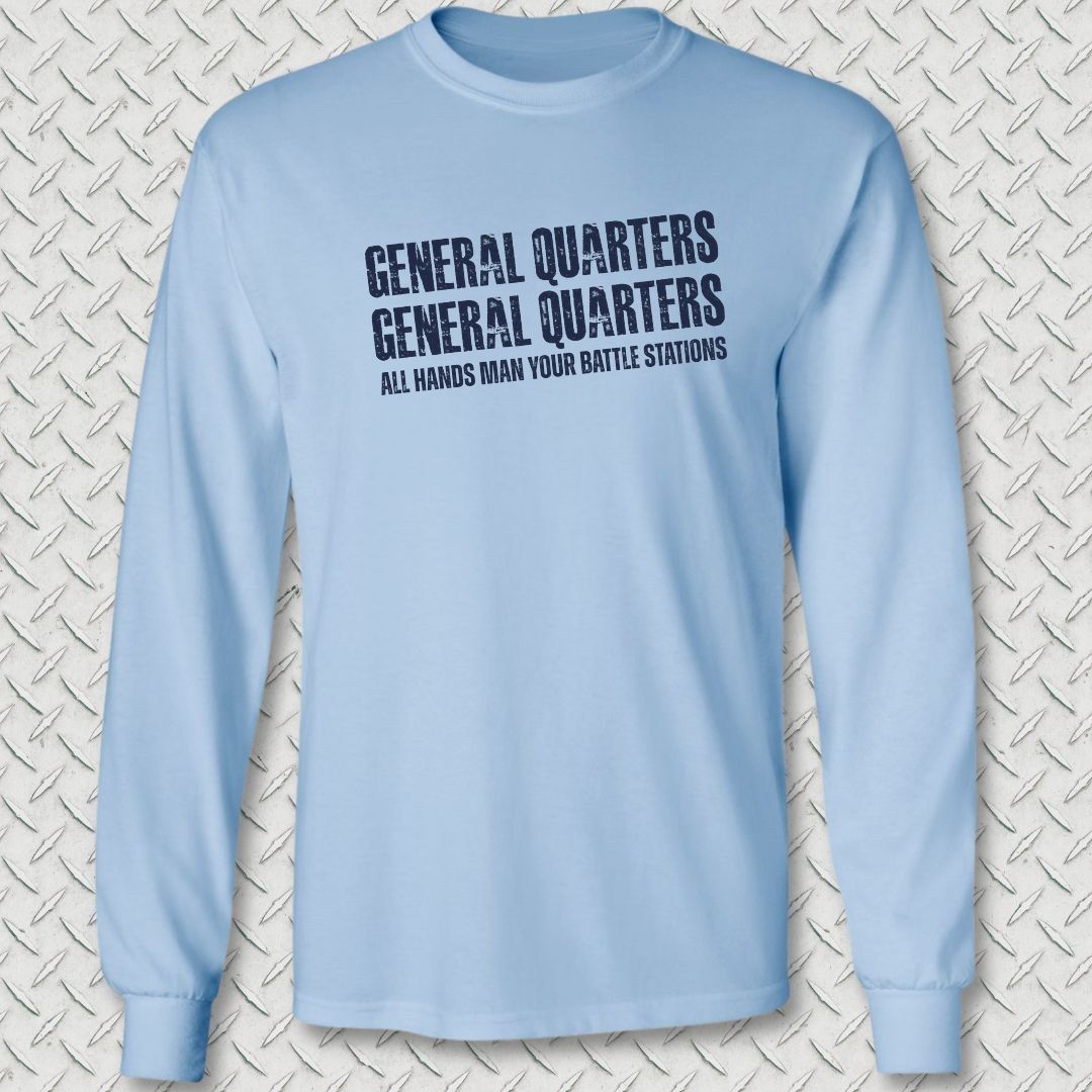 All Hands Man Your Battle Stations Long Sleeve Tee - Light Blue