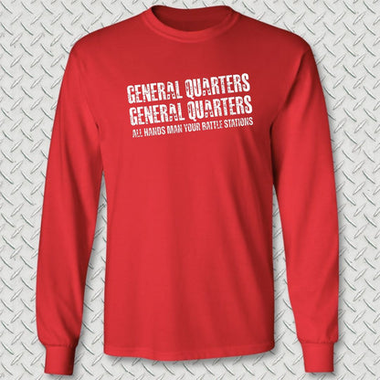 All Hands Man Your Battle Stations Long Sleeve Tee - Red