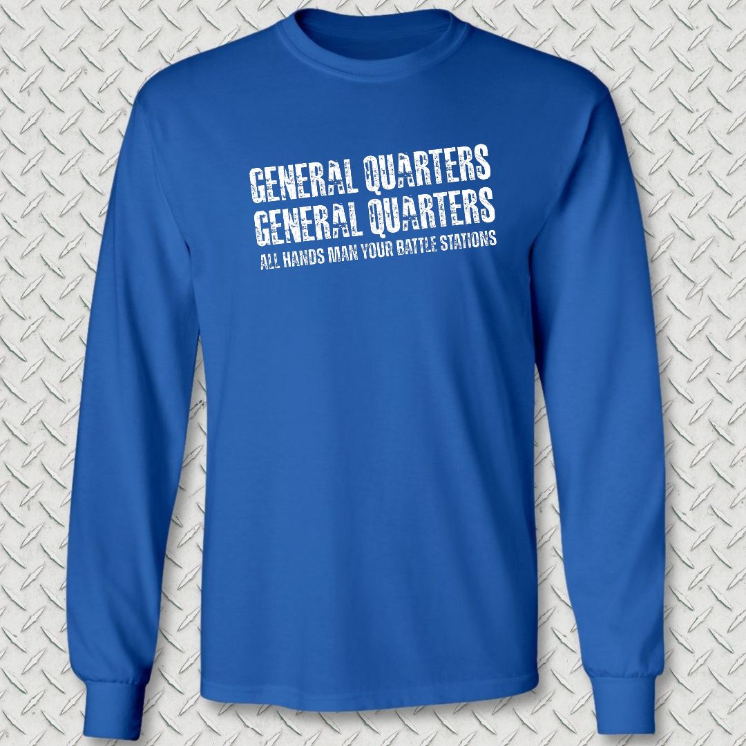 All Hands Man Your Battle Stations Long Sleeve Tee - Royal Blue