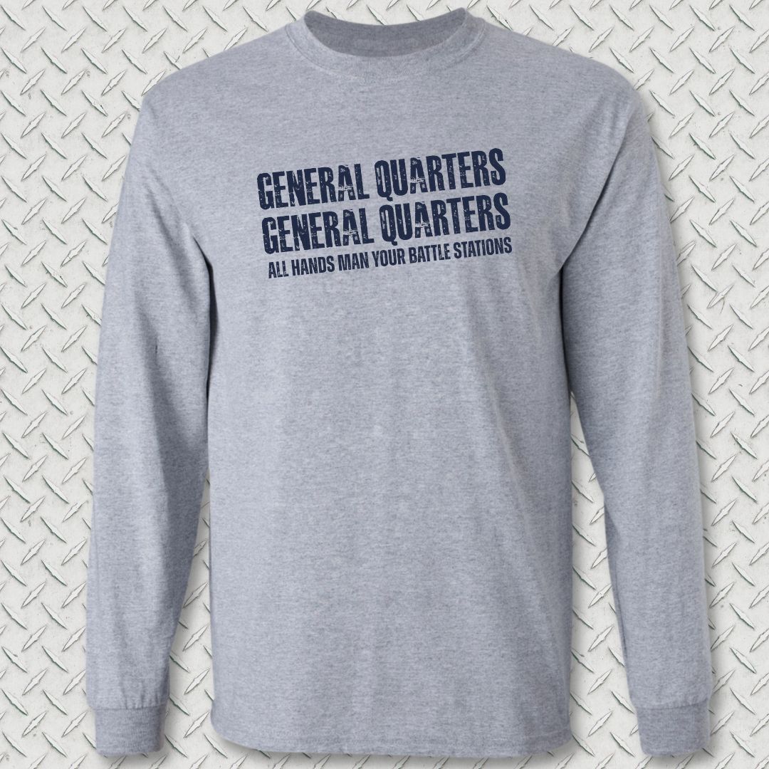 All Hands Man Your Battle Stations Long Sleeve Tee - Sport Grey