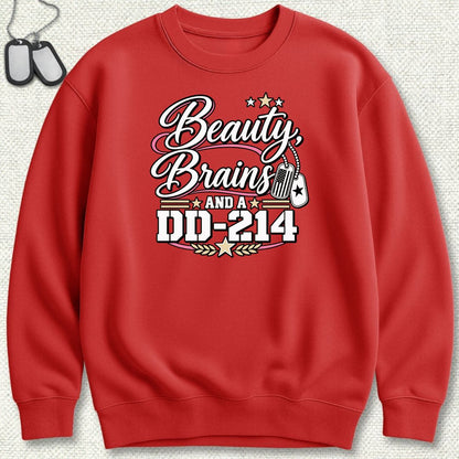 Beauty, Brains, and a DD-214 - DT Sweatshirt - Red