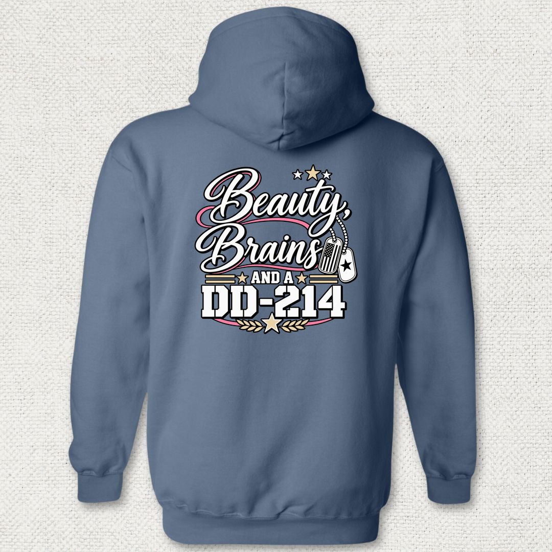 Beauty, Brains, and a DD-214 - DT Hoodie - Heather Navy