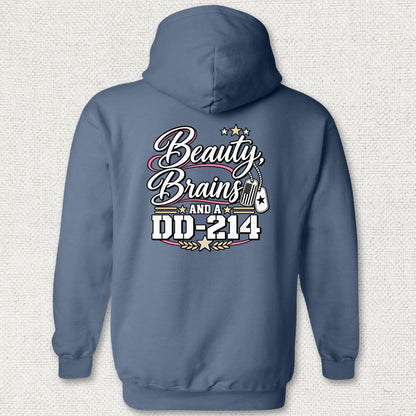 Beauty, Brains, and a DD-214 - DT Hoodie - Heather Navy