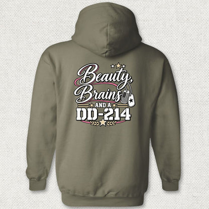 Beauty, Brains, and a DD-214 - DT Hoodie - Military Green