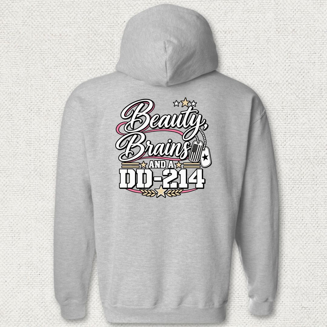 Beauty, Brains, and a DD-214 - DT Hoodie - Sport Grey