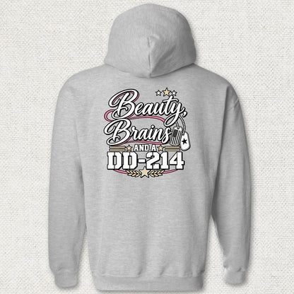 Beauty, Brains, and a DD-214 - DT Hoodie - Sport Grey