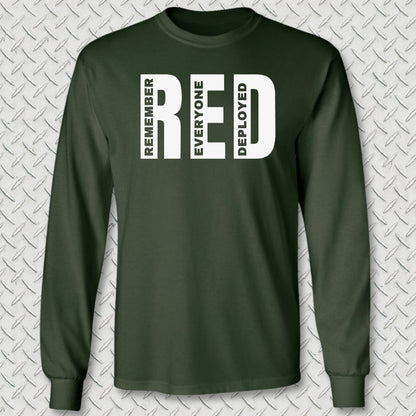 Big RED - Remember Everyone Deployed Long Sleeve Tee - Forest Green