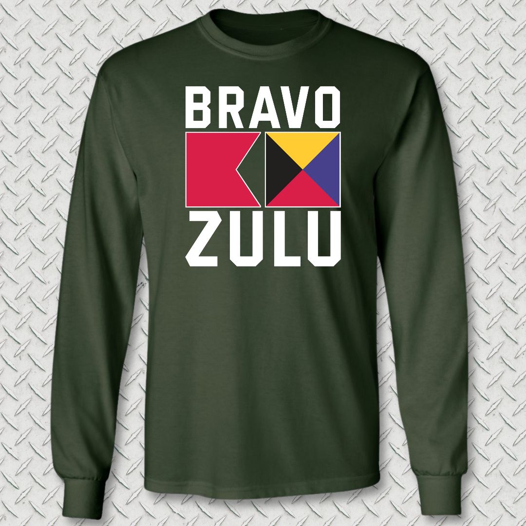 Bravo Zulu Signal Flags Long Sleeve Tee - Forest Green