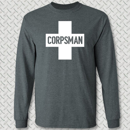 Corpsman Cross Long Sleeve Tee - Dark Heather