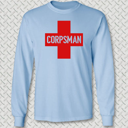 Corpsman Cross Long Sleeve Tee - Light Blue