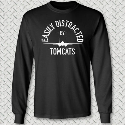 Easily Distracted By Tomcats Long Sleeve Tee - Black