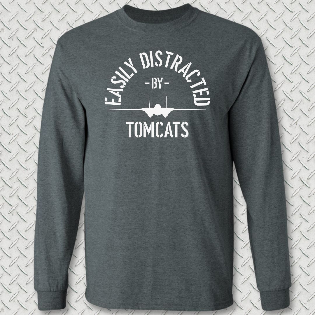 Easily Distracted By Tomcats Long Sleeve Tee - Dark Heather