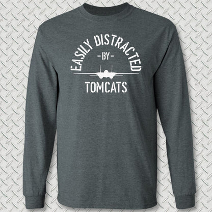 Easily Distracted By Tomcats Long Sleeve Tee - Dark Heather