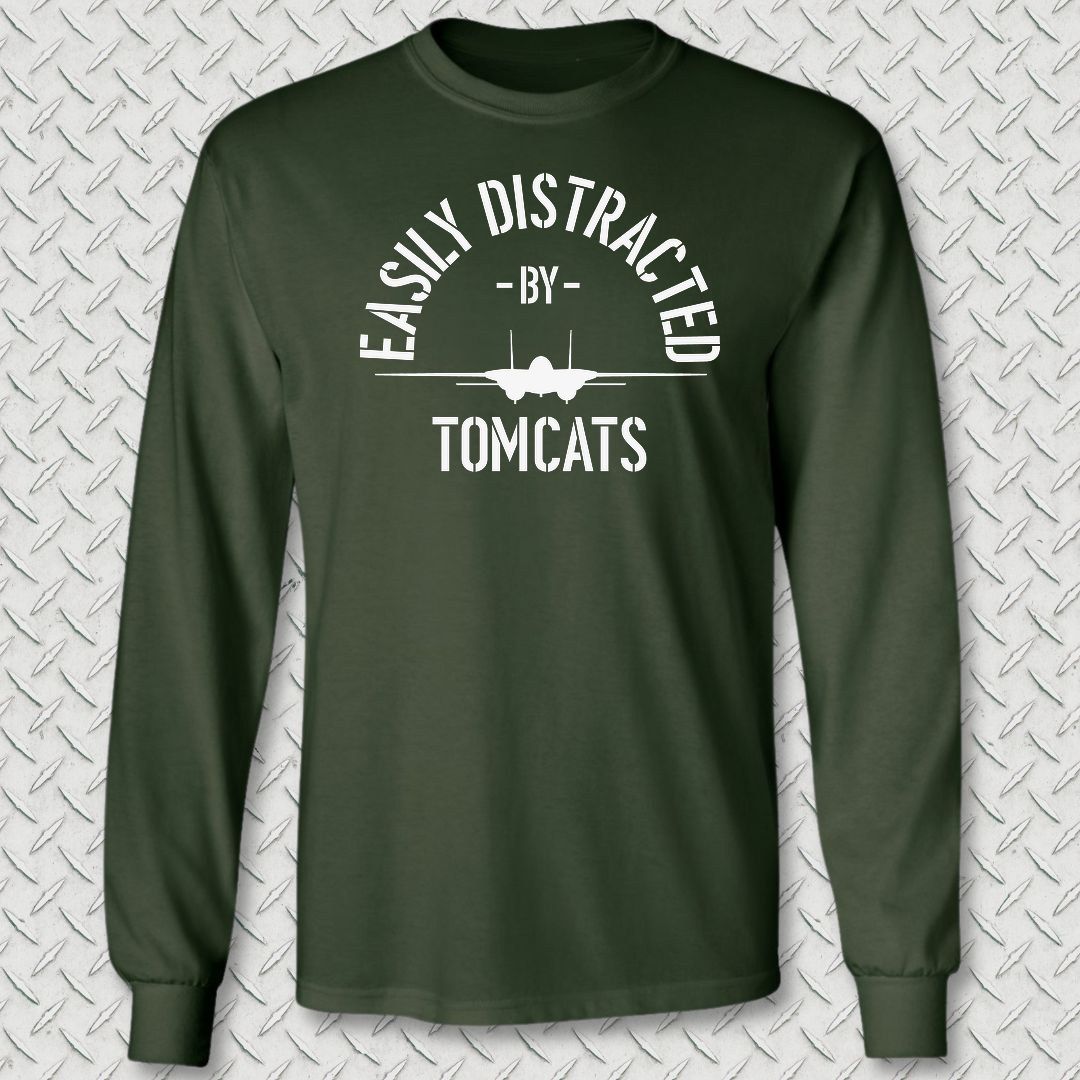 Easily Distracted By Tomcats Long Sleeve Tee - Forest Green