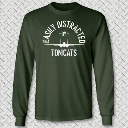 Easily Distracted By Tomcats Long Sleeve Tee - Forest Green