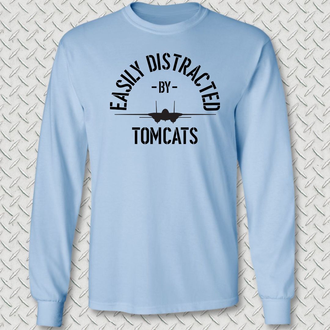 Easily Distracted By Tomcats Long Sleeve Tee - Light Blue