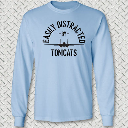 Easily Distracted By Tomcats Long Sleeve Tee - Light Blue