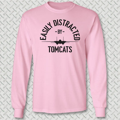 Easily Distracted By Tomcats Long Sleeve Tee - Pink
